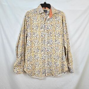 Thomas Dean Men's Orange Multicolor Abstract Pattern Long Sleeve Career Shirt La
